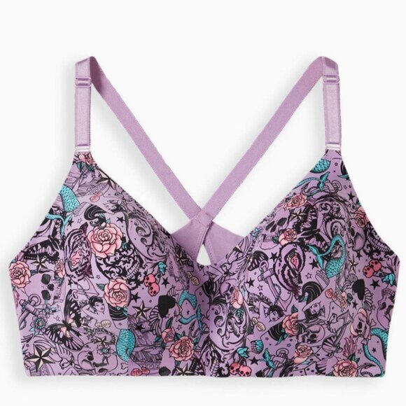 Torrid Curve Dream Wire-Free Bra Purple Tattoo Print Size 44DDD 44F Racerback - Picture 5 of 7